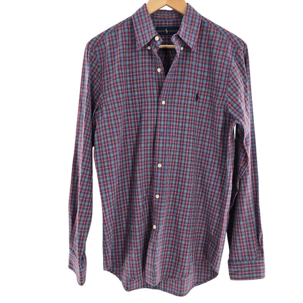 Ralph Lauren Small Long Sleeve Button Up Red and Blue Squared Pattern